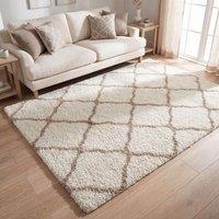 THE RUGS Moroccan Soft High Pile Shaggy Lattice Rugs & Runners Living Room in Ivory | Size: 60 cm x 110 cm
