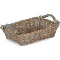 Red Hamper Small Antique Wash Wicker Tray with Wooden Handle in Brown