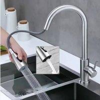 Ventryn Silver Modern Kitchen Mixer Tap 360 Pull Out Spout Single Lever