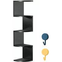 FORGEVIO 5 Tier Floating Corner Shelves Wooden Storage Display Shelf in Black