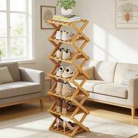 FORGEVIO 7 Tier Vertical Bamboo Folding Shoe Rack Storage Organizer in Brown