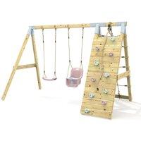OutdoorToys Premium Double Garden Swing with Up & Over Wall for Kids & Baby - Dusky Pink