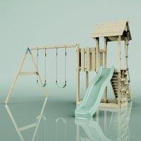 OutdoorToys PolarPlay Balcony Tower Kids Wooden Climbing Frame - Swing Elof Sage in Beige