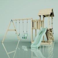 OutdoorToys PolarPlay Balcony Tower Kids Wooden Climbing Frame - Swing Hagen Sage in Beige