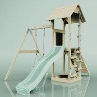 OutdoorToys PolarPlay Tower Kids Wooden Climbing Frame - Swing Helka Sage in Beige