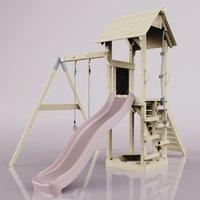 OutdoorToys PolarPlay Tower Kids Wooden Climbing Frame - Swing Destin Rose in Beige