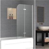 Living and Home 180 Degree Rotation 2-Section Hinged Over Bath Shower Screen in Silver