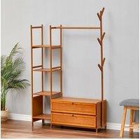 Living and Home 162CM Bamboo Clothes Garment Rack with Storage Shelves, Drawer Organiser in Brown