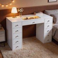FENCHILIN 11-Drawer Vanity Dressing Table with RGB LED Lights 130x55x81CM White | Size: 130 x 55 x 81 cm