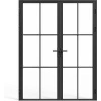 Vente-unique Double-Door Aluminum & Tempered Glass Swing Door Block - 2 X H204 X W83 Cm - Black - SEROTO
