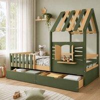 STILVORA Bed Frame 3ft Single with storage green finish | Size: Junior