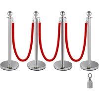 VEVOR Elegant Retractable Stanchion Post with Red Velvet Rope 4 Pack in Silver