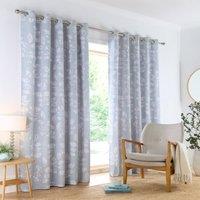 Portfolio Home Boston Botanical Leaf Fully Lined Eyelet Curtain Set 2 Panel Pair in Duck Egg Blue | Size: 229 cm width x 229 cm drop