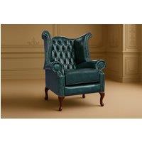 Somnior Leather Chesterfield Wingback Scrolled Arm Chair UK Manufactured in Blue | Size: 1 Seater