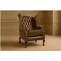 Somnior Leather Chesterfield Wingback Scrolled Arm Chair UK Manufactured in Tan | Size: 1 Seater