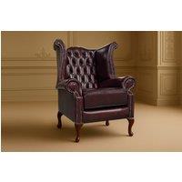 Somnior Leather Chesterfield Wingback Scrolled Arm Chair UK Manufactured in Dark Red | Size: 1 Seater