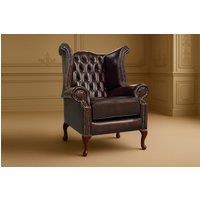 Somnior Leather Chesterfield Wingback Scrolled Arm Chair UK Manufactured in Dark Brown | Size: 1 Seater