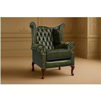 Somnior Leather Chesterfield Wingback Scrolled Arm Chair UK Manufactured in Dark Green | Size: 1 Seater