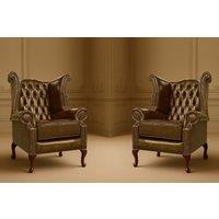 Somnior 2 Leather Chesterfield Wingback Scrolled Arm Chair Set UK Manufactured in Tan | Size: 1 Seater