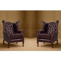 Somnior 2 Leather Chesterfield Wingback Scrolled Arm Chair Set UK Manufactured in Dark Red | Size: 1 Seater