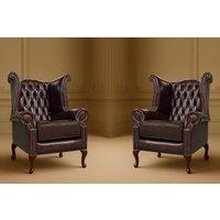 Somnior 2 Leather Chesterfield Wingback Scrolled Arm Chair Set UK Manufactured in Dark Brown | Size: 1 Seater