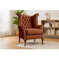 Somnior Chesterfield Queen Anne Scrolled Arm Chair Sherpa Fabric in Burnt Orange | Size: 1 Seater