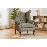 Somnior Chesterfield Queen Anne Scrolled Arm Chair Dapple Fabric in Stone | Size: 1 Seater