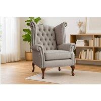 Somnior Chesterfield Queen Anne Scrolled Arm Chair Dapple Fabric in Silver | Size: 1 Seater