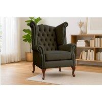 Somnior Chesterfield Queen Anne Scrolled Arm Chair Dapple Fabric in Charcoal | Size: 1 Seater