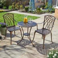 Home Source Brown Bistro Set Outdoor Garden Patio Lattice Table 2 Chairs Aluminium