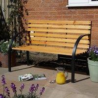 Home Source Garden Bench Metal Framed Curved Wooden Seats 2 Person Outdoor in Natural