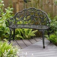 Home Source Cast Aluminium Garden Bench Metal Frame 2 Seater Patio Chair in Black