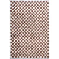 THE RUGS Moodi Chequered Shaggy Soft High Pile Living Room Rug & Runner in Terracotta | Size: 160 cm x 230 cm
