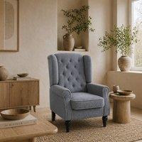 Wyld Haus Rovero Grey Teddy Fleece Wingback Accent Chair Diamond Tufted Sherpa