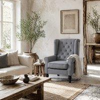 Wyld Haus Linimo Light Grey Wingback Accent Chair Button Tufted Velvet Feel