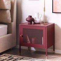 Wyld and Coco Dark Red Steel Bedside Table with Mesh Door