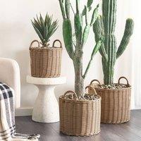 Wyld and Coco Evergreen Plant Baskets 3 Pack - Natural Brown PE Rattan Round