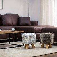 Wyld and Coco Round Faux Fur Footstool Brown and Beige on Rubberwood Tripod