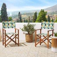 Wyld and Coco Acacia Garden Director's Chairs 2 Pack Dark Wood Geometric