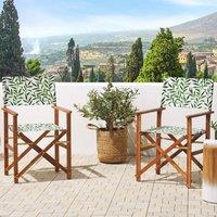 Wyld and Coco Garden Director Chairs 2 Pack Folding Acacia Wood Reversible Leaf in Green