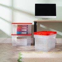 Wham Crystal 60L Clear Box & Stronger Lid PK5 in Red