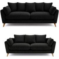 SOFASELECTION UK Harlow Jumbo Cord 3+2 Seater Sofa Set, Modern Tailored Design in Black | Size: 5 Pack