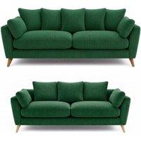 SOFASELECTION UK Harlow Jumbo Cord 3+2 Seater Sofa Set, Modern Tailored Design in Green | Size: 5 Pack