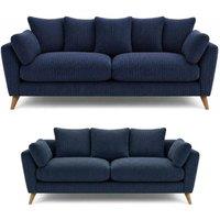 SOFASELECTION UK Harlow Jumbo Cord 3+2 Seater Sofa Set, Modern Tailored Design in Blue | Size: 5 Pack