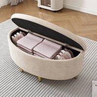 BTM Upholstered storage bench with metal legs for hallway or living room in Beige
