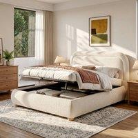 BTM 5FT King Ottoman Bed, Boucle Upholstered Lift Up Beige