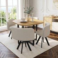 BTM Dining Table Set 4 Chairs Square 85x85 Oak Table Beige Chairs