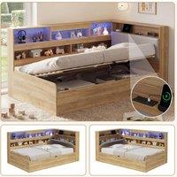 BTM 3FT Wooden Daybed Hydraulic LED USB Storage Natural | Size: Single