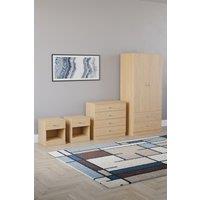 Home Discount Riano 4 Piece Bedroom Set - 1 Drawer Bedside, 4 Drawer Chest, Wardrobe in Brown