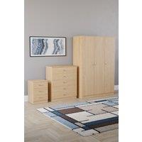 Home Discount Riano 3Pc Bedroom Set - 3 Drawer Bedside, 5 Drawer Chest & Wardrobe in Brown